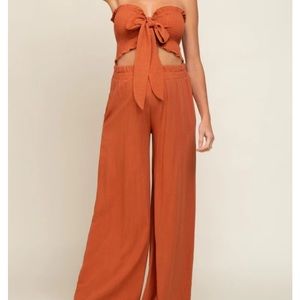 Rust Front Tie Crop Top And Pant Maternity Set